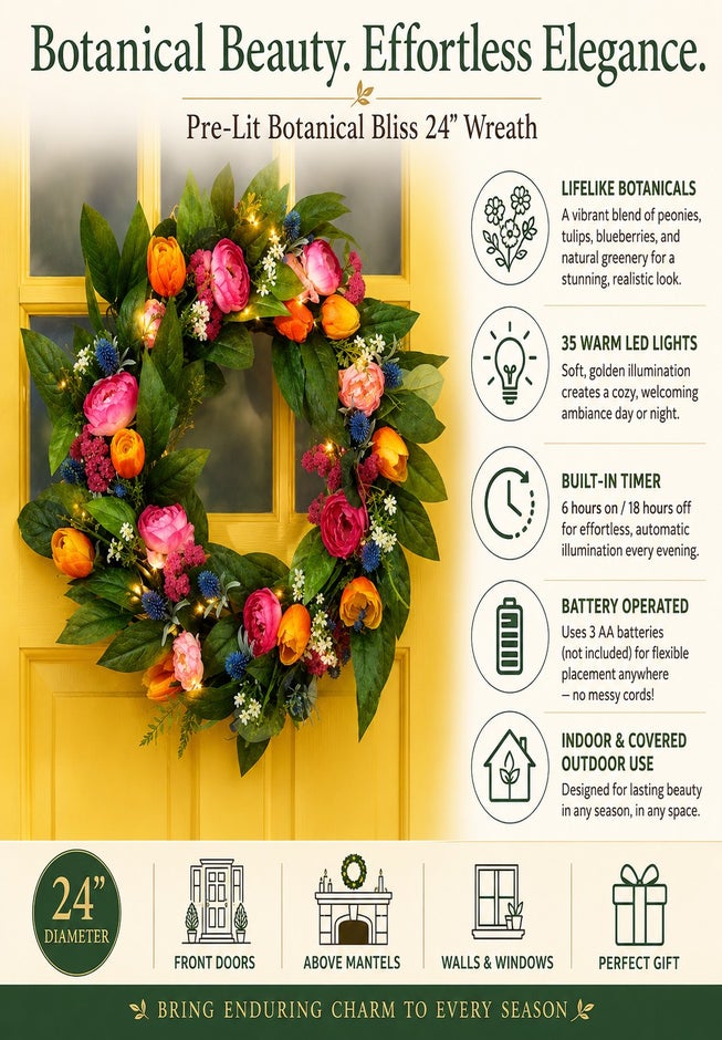  Pre-Lit Botanical Bliss 24&rdquo; Wreath image number 1