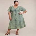V Neck Flare Denim Dress image number null