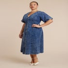 V Neck Flare Denim Dress image number null