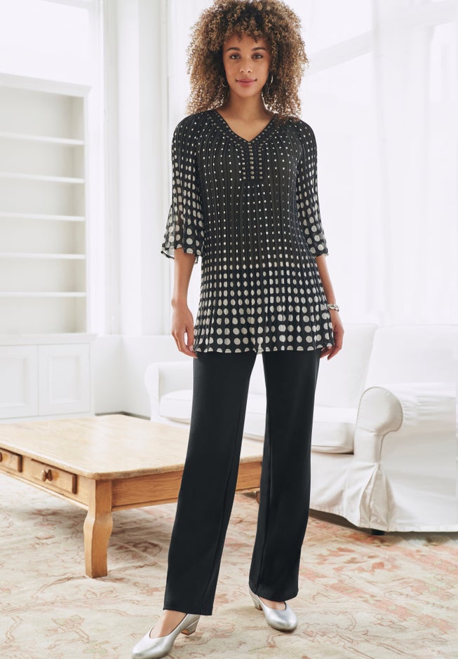 Stretch Ponte Knit Pull-On Wide-Leg Pants image number 3
