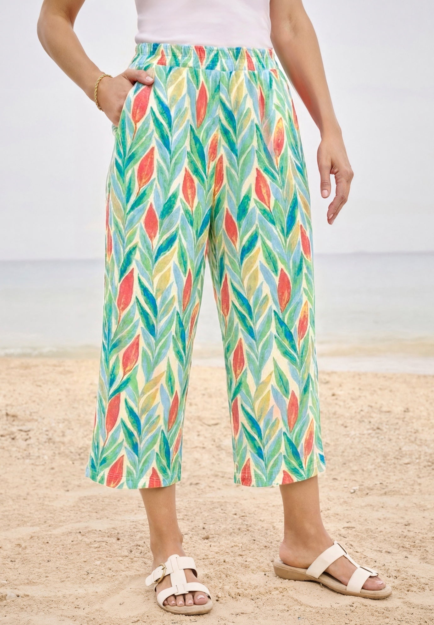 Wide-Leg Texture Knit Capri image number 0