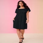 Plus Size Stretch Knit Convertible Flounce Dress image number null