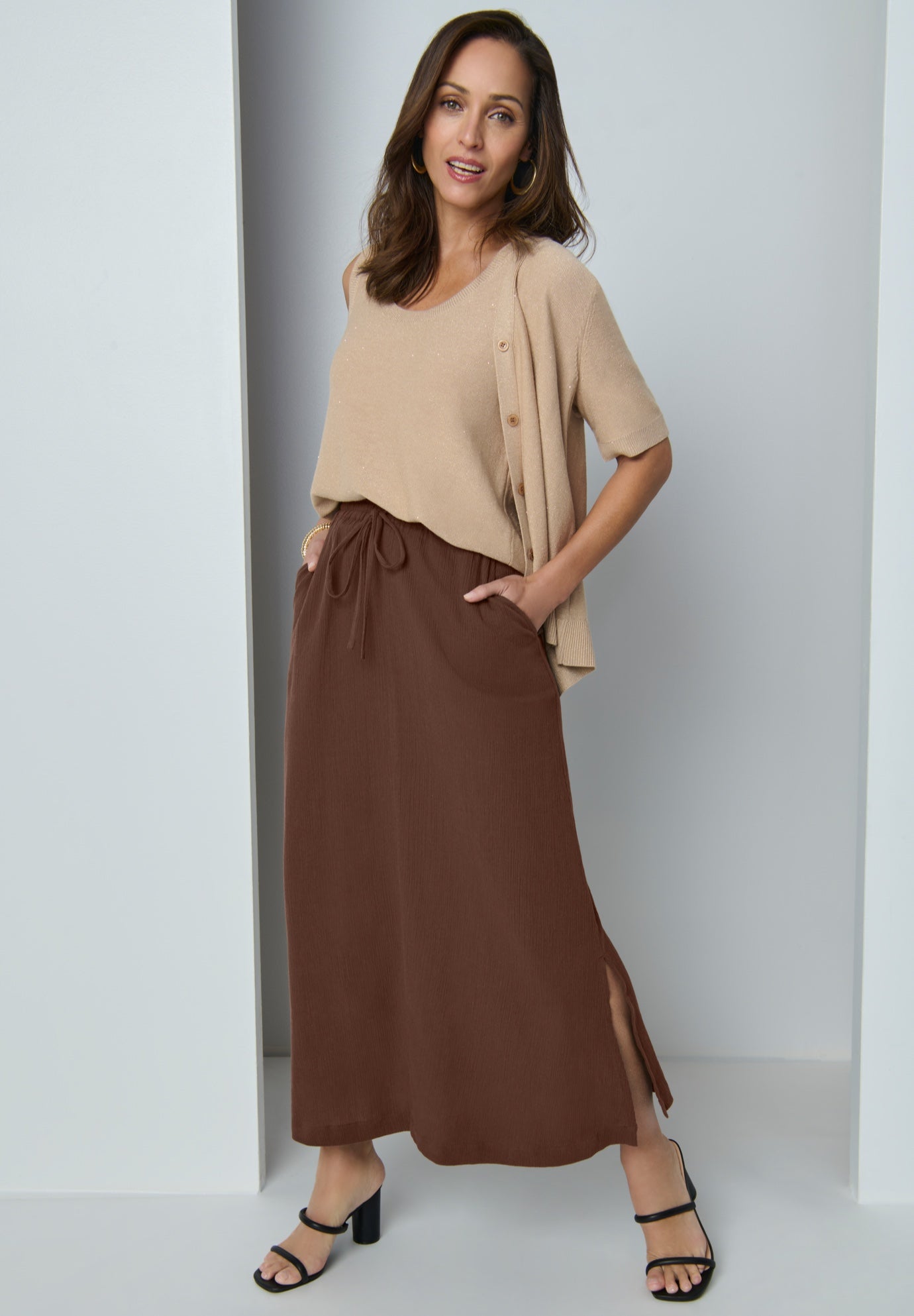 Cotton Gauze A-Line Midi Skirt image number 0