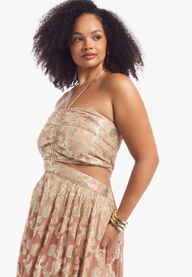 Metallic Jacquard Maxi Dress image number 3