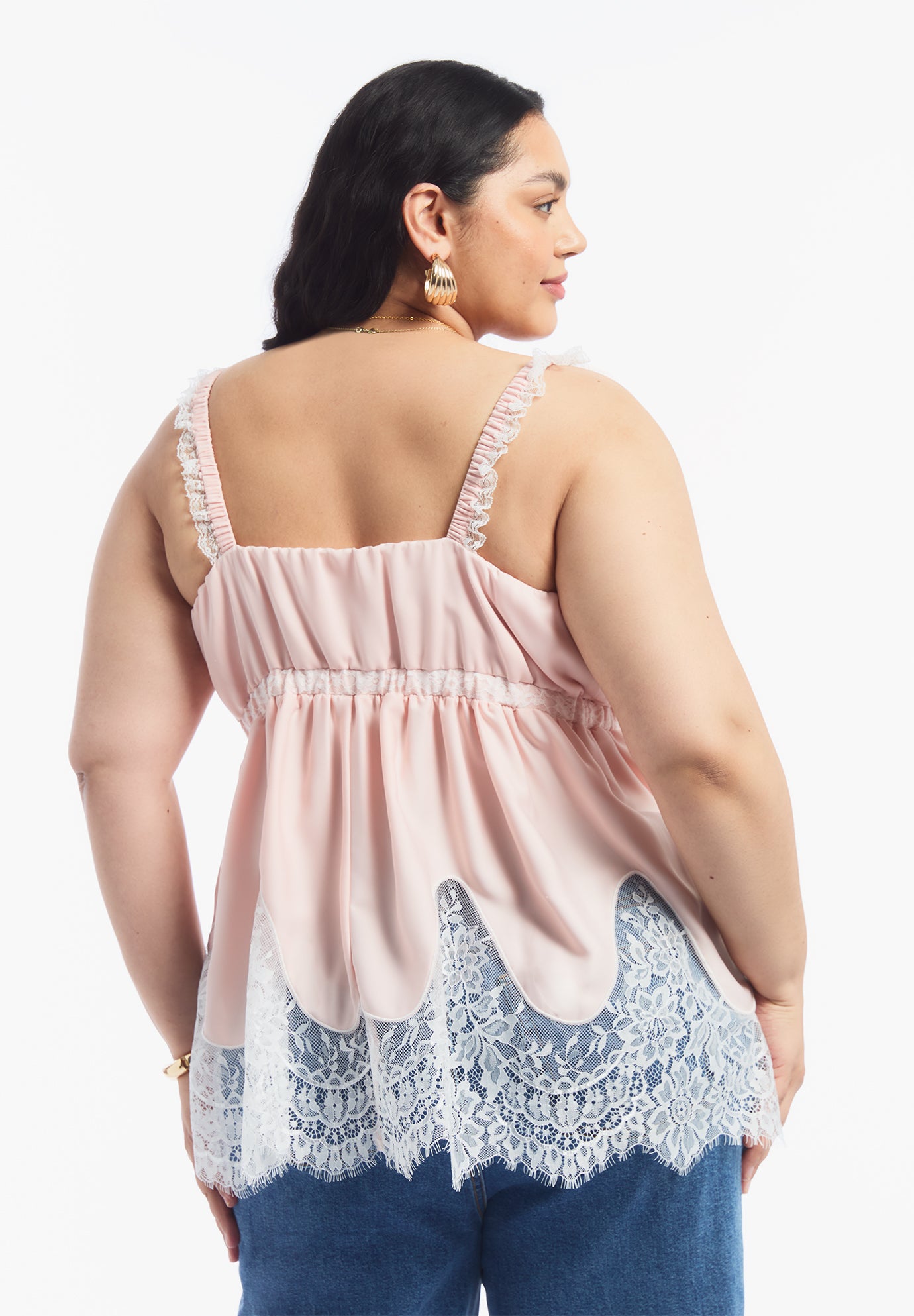 Lace-Trim Satin Camisole Top image number 1