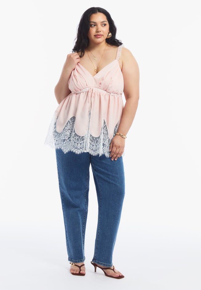 Lace-Trim Satin Camisole Top image number 3