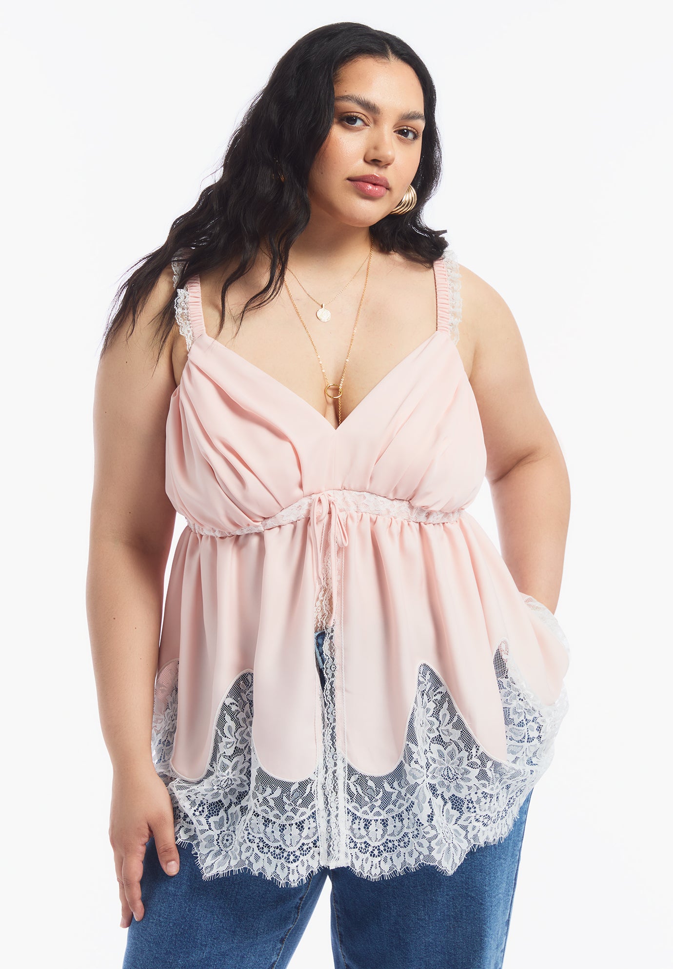 Lace-Trim Satin Camisole Top image number 0