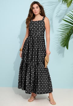 Plus Size Square Neck Adjustable Strap Maxi Dress