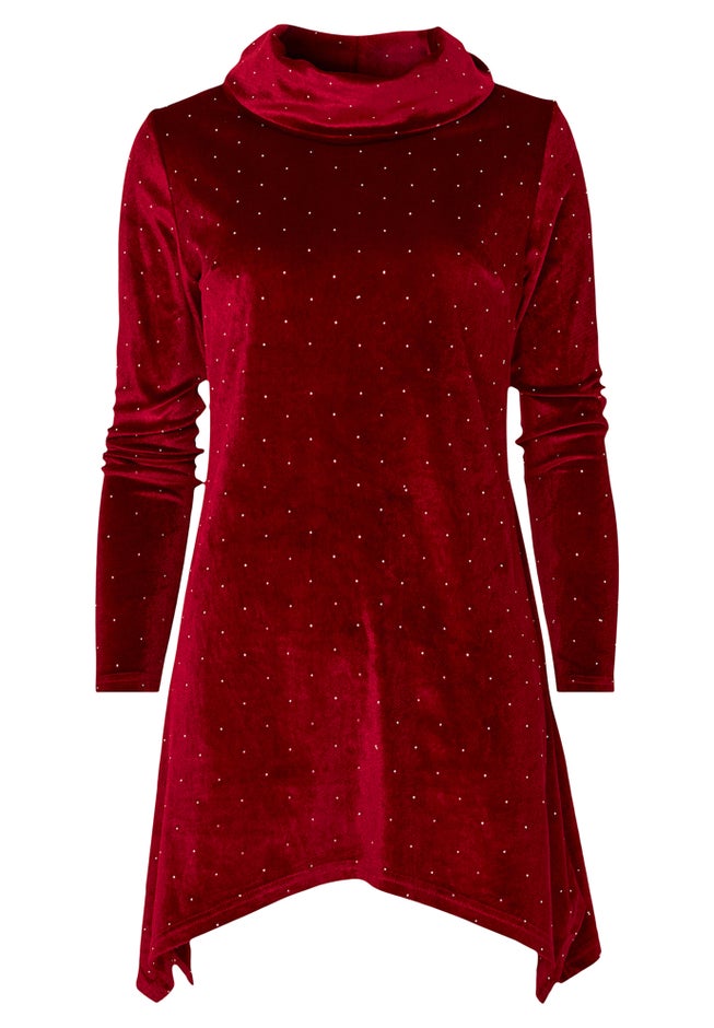 Rhinstone Velvet Cowl Neck Tunic image number 1