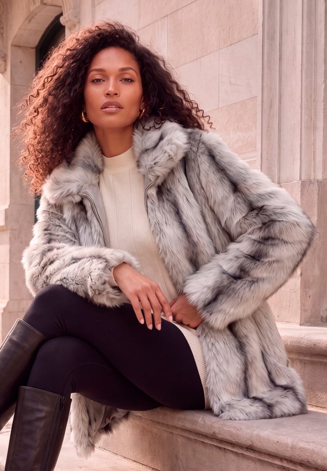 Plus Size Mid-Length Hooded Faux Fur Coat image number 3