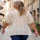 Plus Size Crinkle Rayon Tie-Neck Embroidered Blouse image number 1