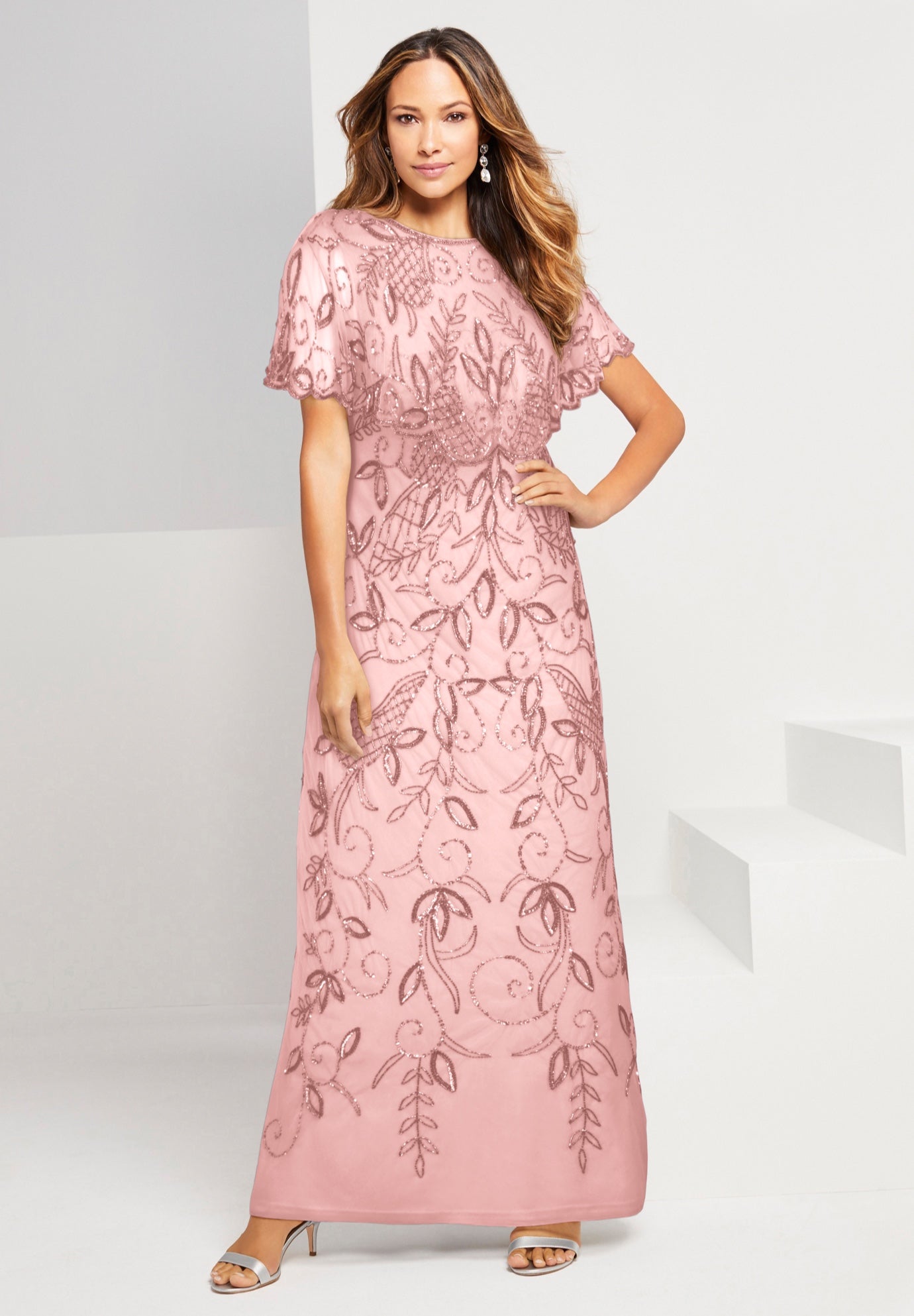 Extended Plus Beaded Capelet Maxi Gown &ndash; Glam Evening Dress image number 0