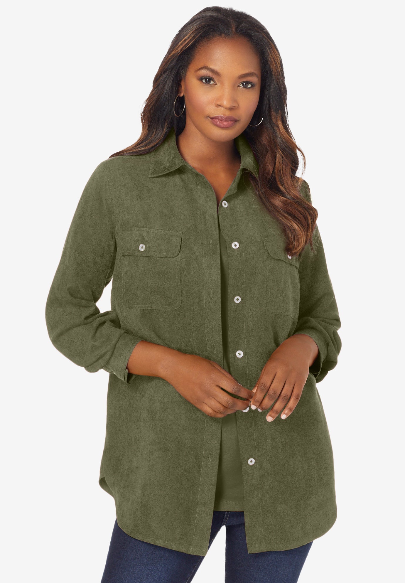 Faux Suede Button-Front Shirt image number 0