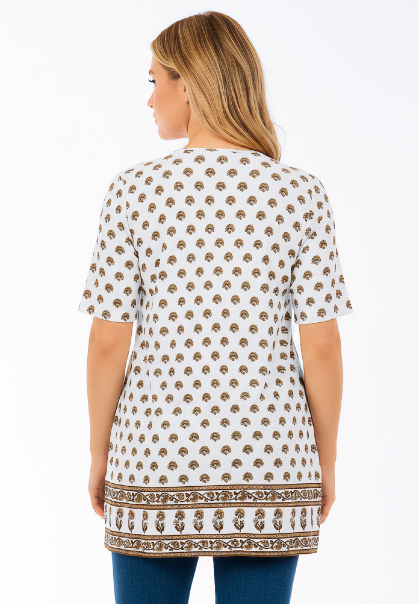 Plus Size Printed V-Neck Blouson Sleeve Tunic image number 1