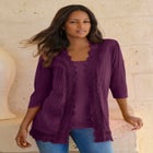 Plus Size Crochet Trim Pointelle Cardigan image number null