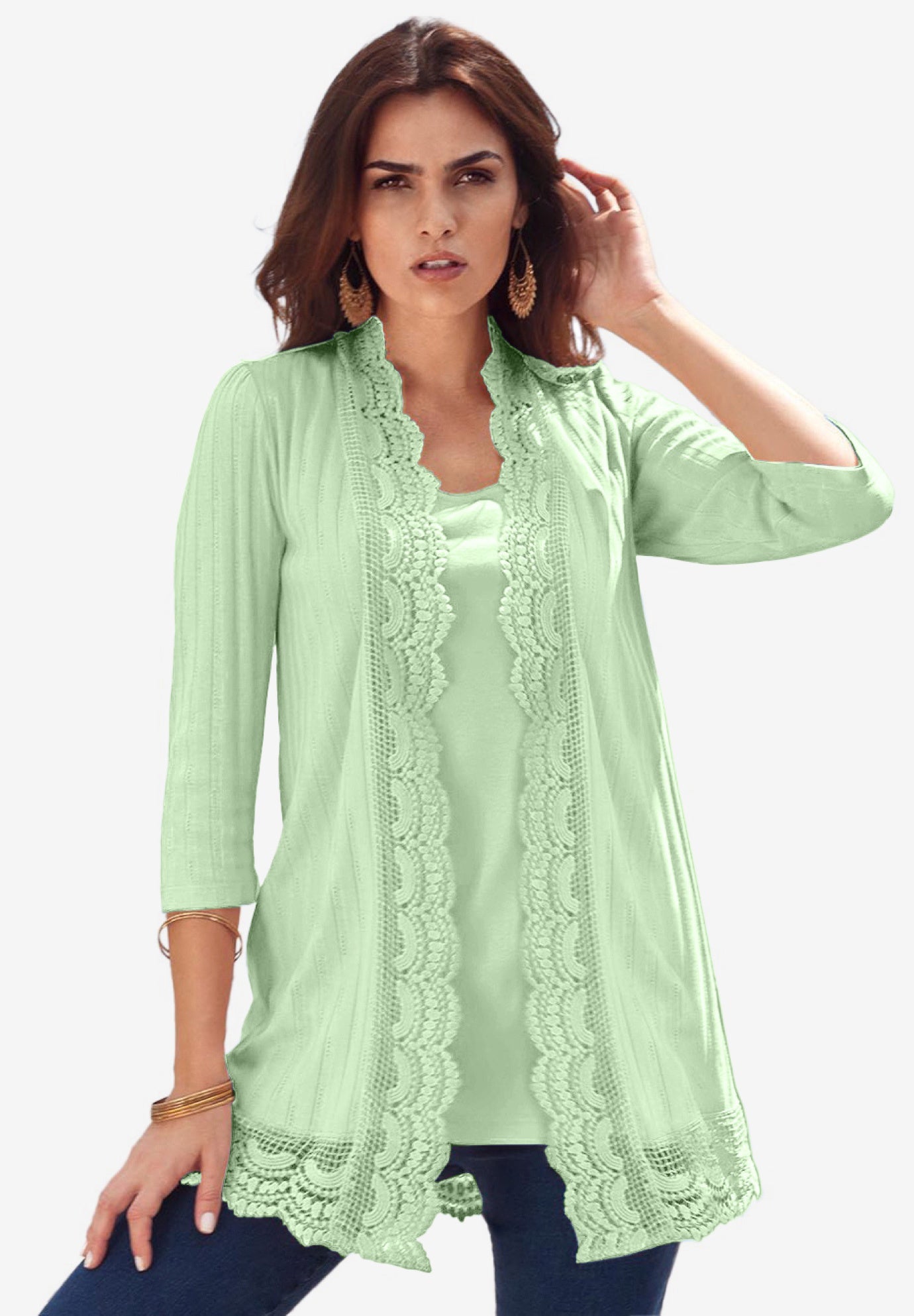 Crochet Trim Pointelle Cardigan image number 0