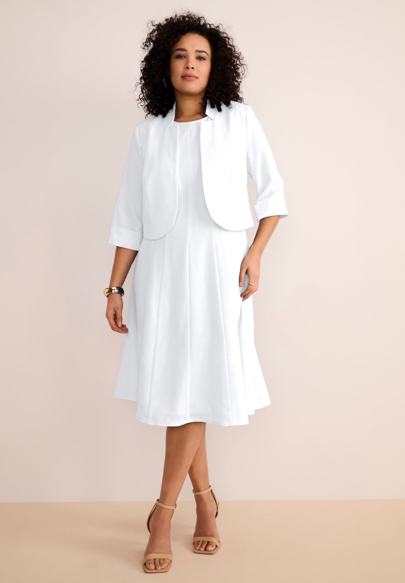 Extended Plus Size Elbow Sleeve Fit-and-Flare Dress with Bolero Jacket &ndash; 2-Piece Suit image number 0