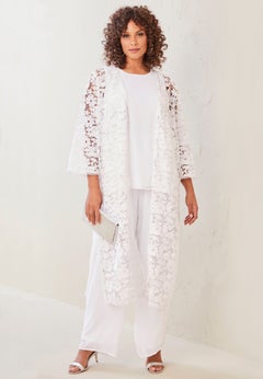 Extended Plus Size 3-Piece Allover Lace Duster Pant Set &ndash; Formal Wear
