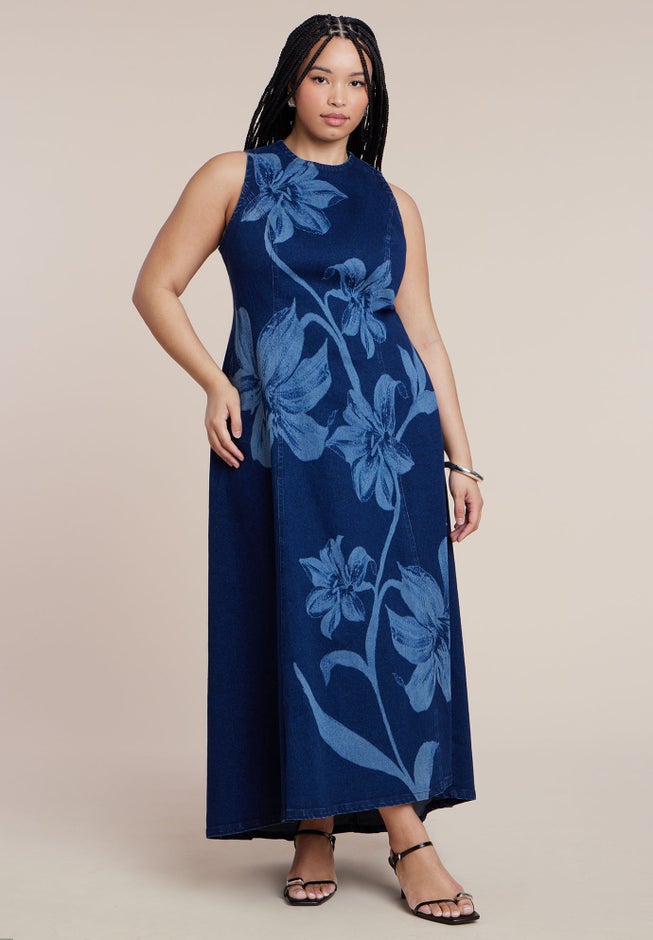 Printed Denim Dress image number 1