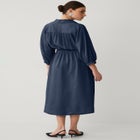 Linen-Blend Notch V-Neckline Drawstring Waist Midi Shirtdress image number 1