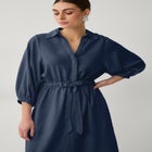 Linen-Blend Notch V-Neckline Drawstring Waist Midi Shirtdress image number 2