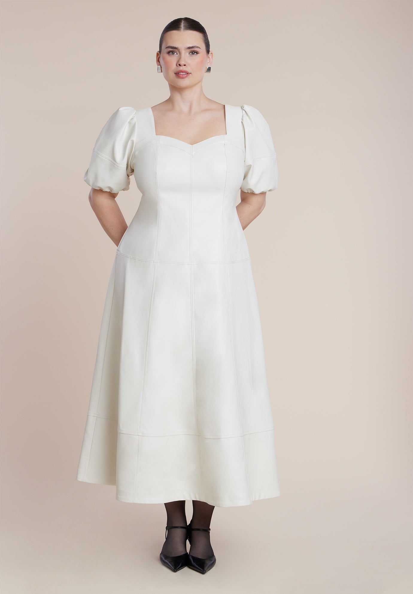 Faux Leather Puff Sleeve Maxi Dress image number 1