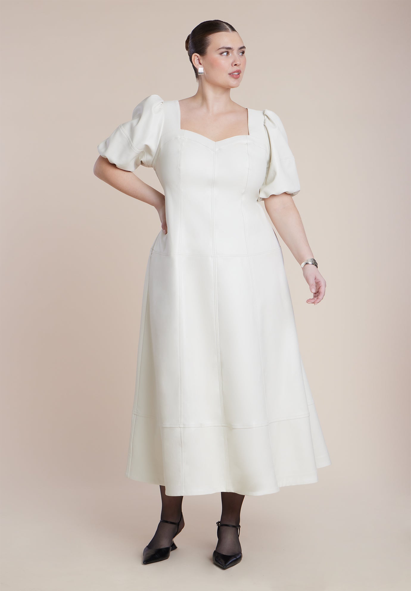 Faux Leather Puff Sleeve Maxi Dress image number 2