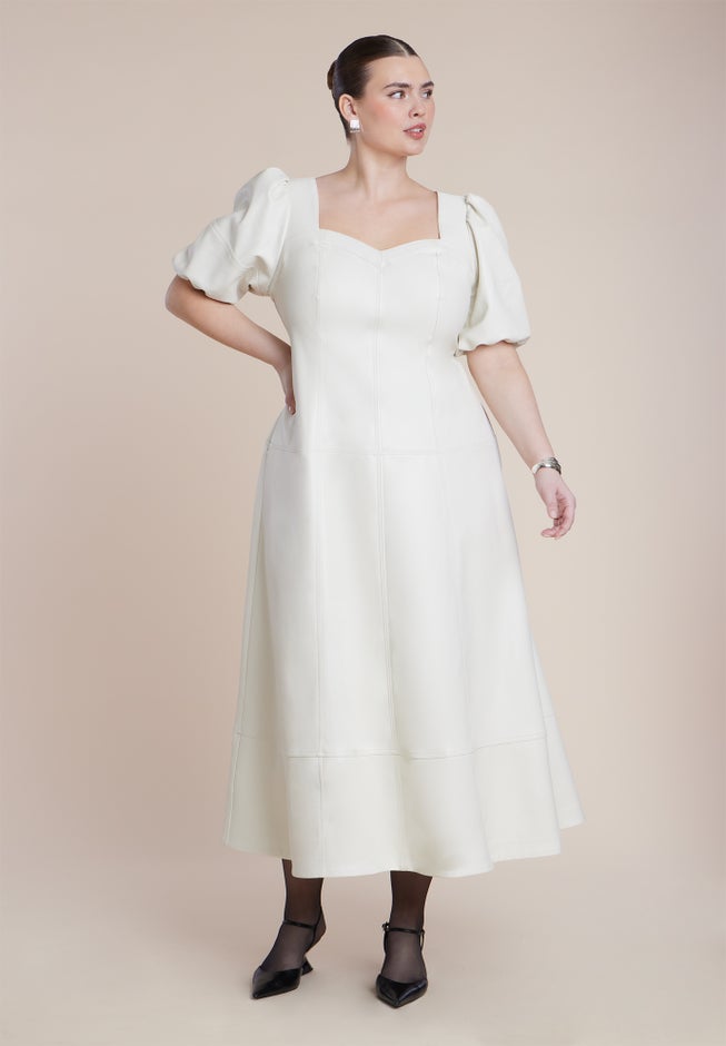 Faux Leather Puff Sleeve Maxi Dress image number 2