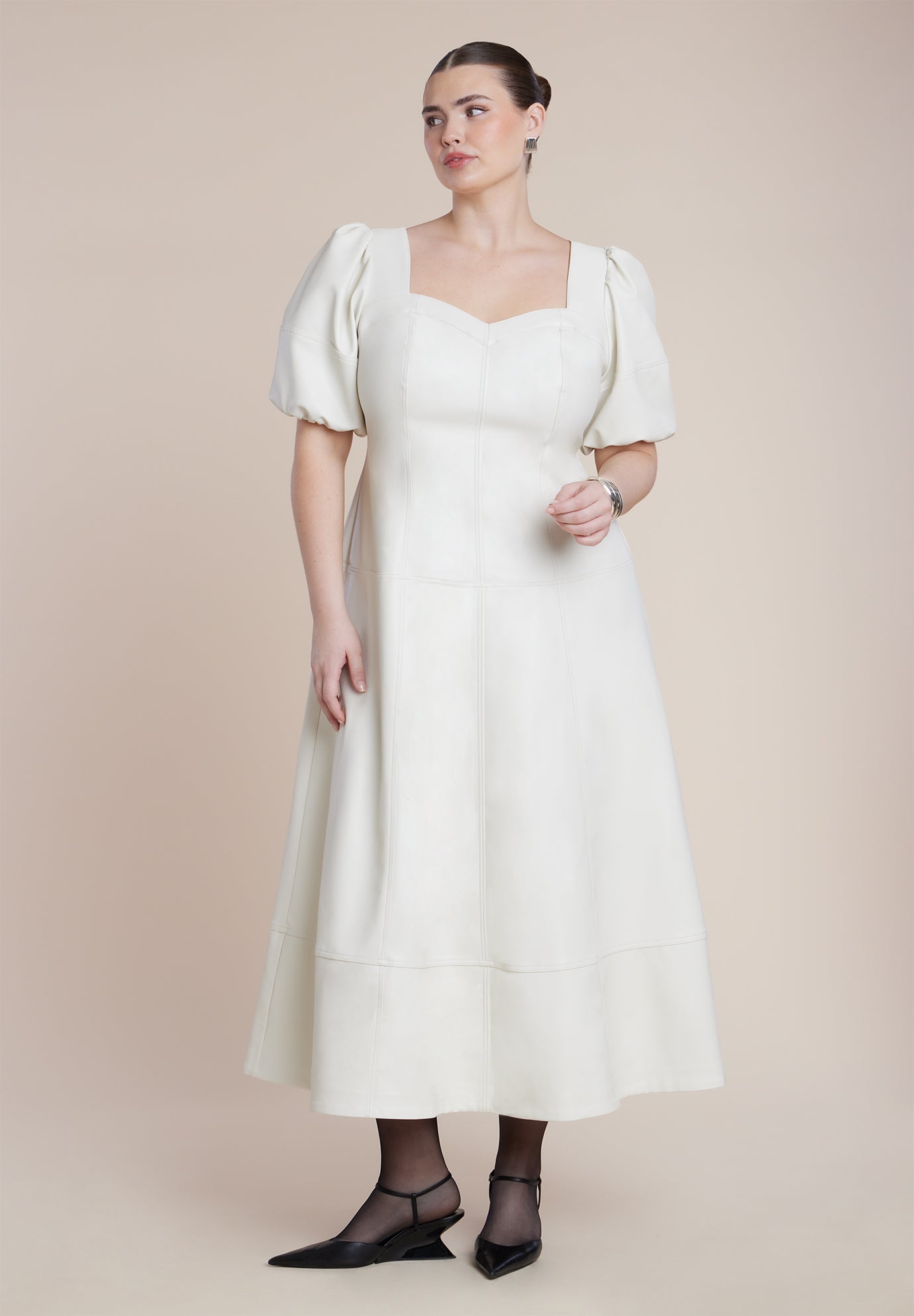 Faux Leather Puff Sleeve Maxi Dress image number 3