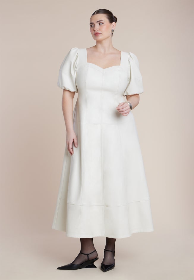 Faux Leather Puff Sleeve Maxi Dress image number 3