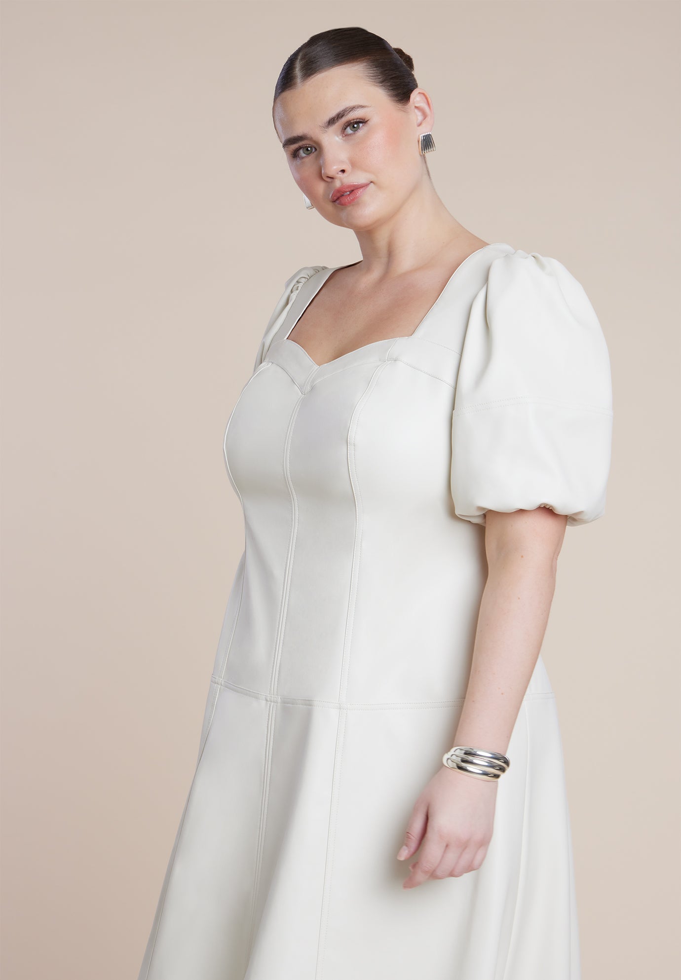 Faux Leather Puff Sleeve Maxi Dress image number 4