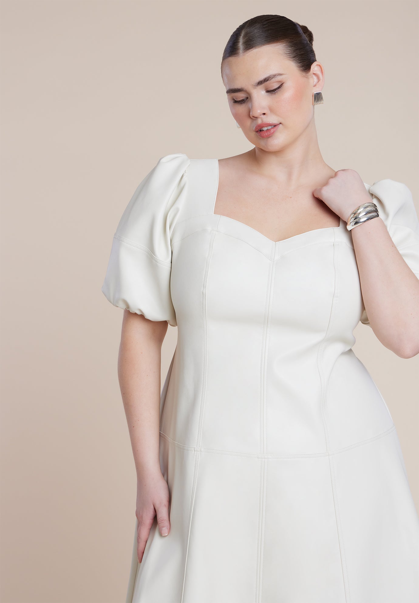 Faux Leather Puff Sleeve Maxi Dress image number 5
