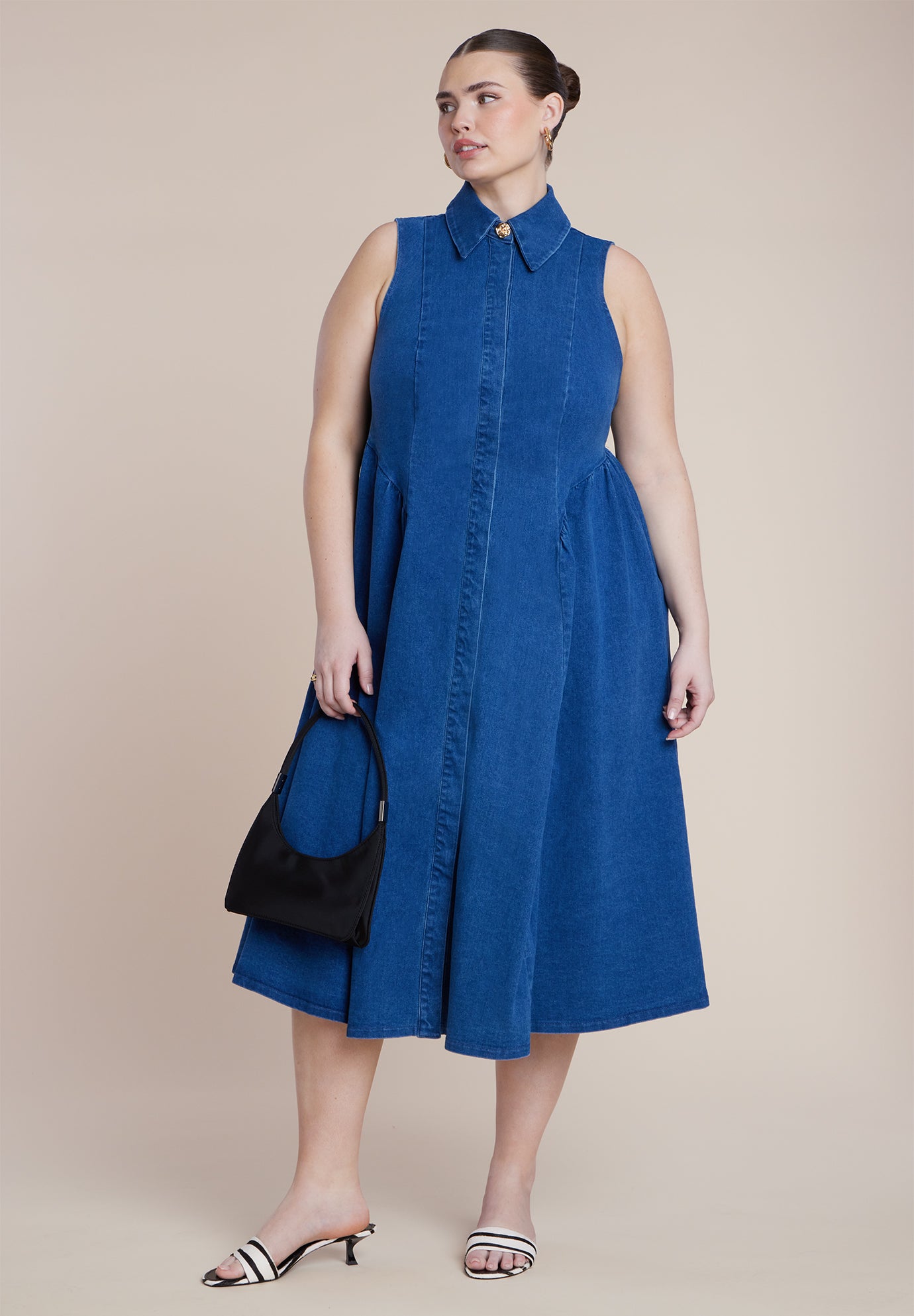 Sleeveless Denim Button Detail Dress image number 0