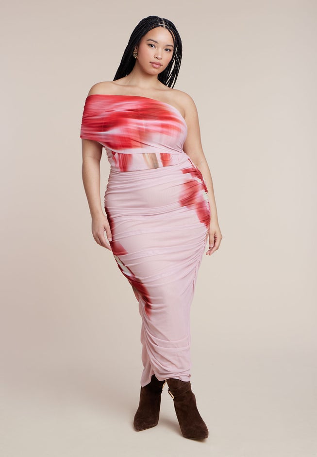 Asym Mesh Shirred Dress image number 1