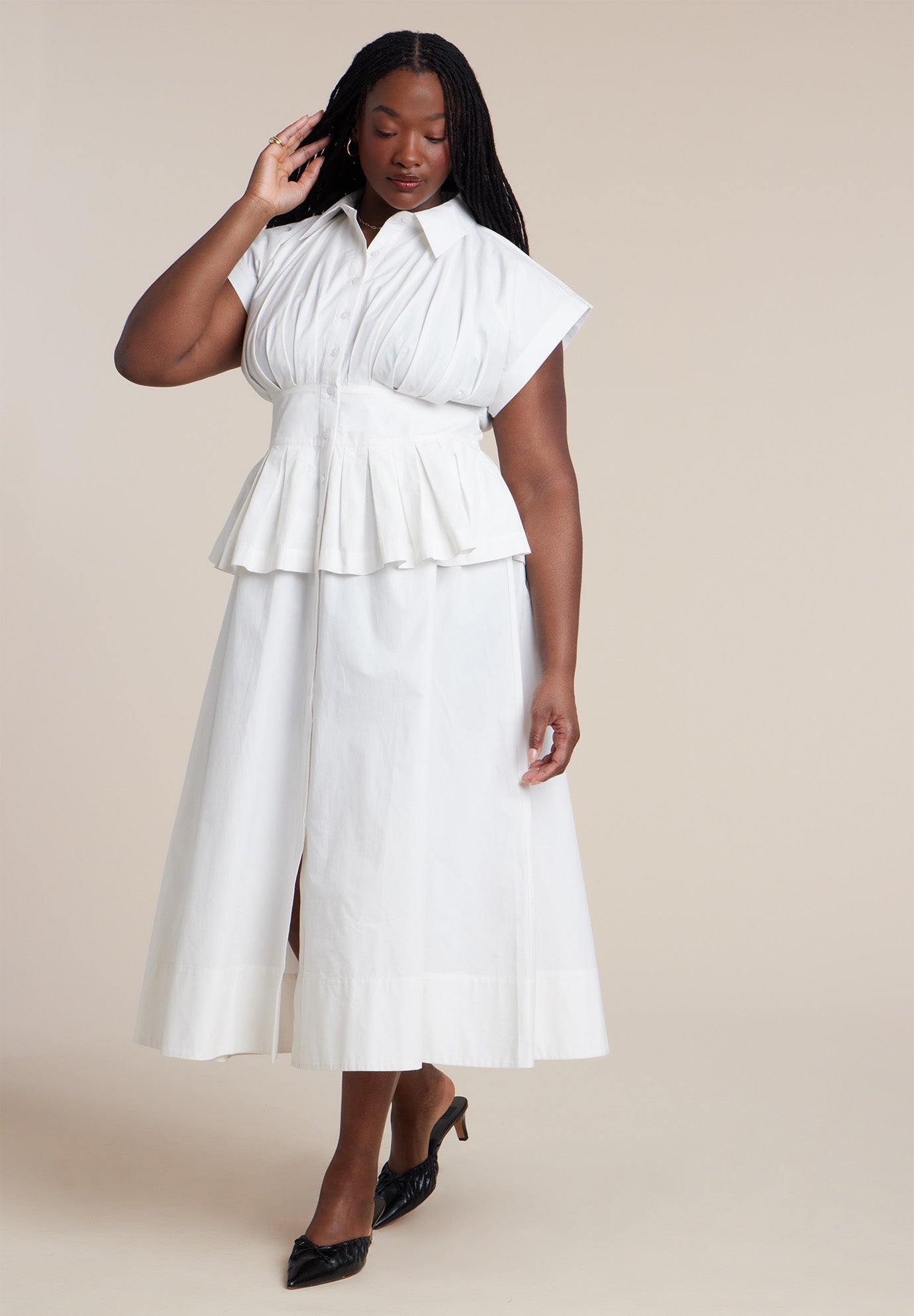 Peplum Poplin Shirt Dress image number 1
