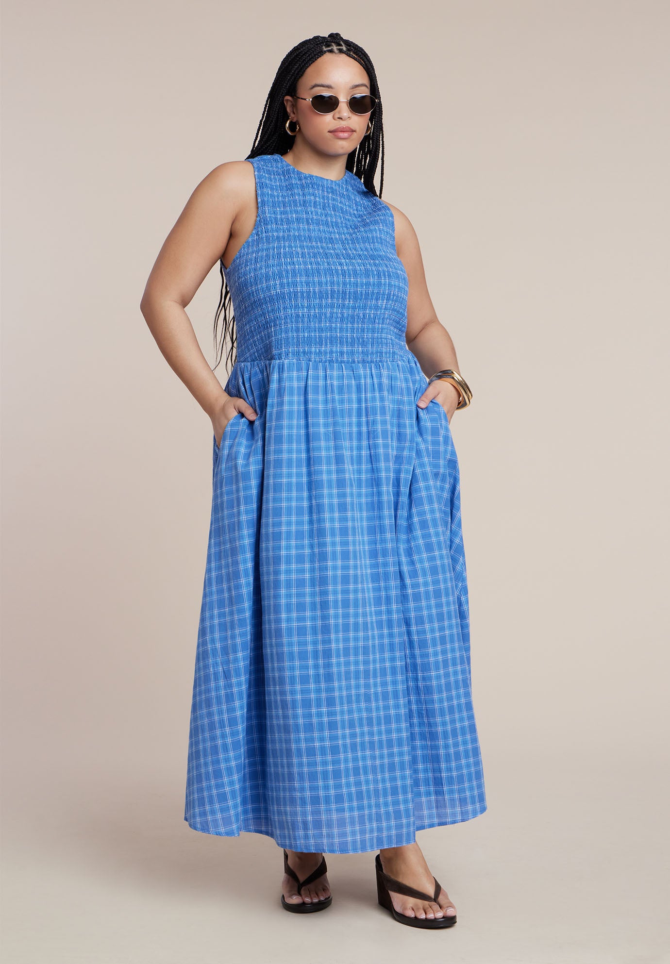 Smocked Bodice Plaid Dress image number 0