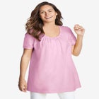 Perfect Short-Sleeve Shirred U-Neck Tunic image number null