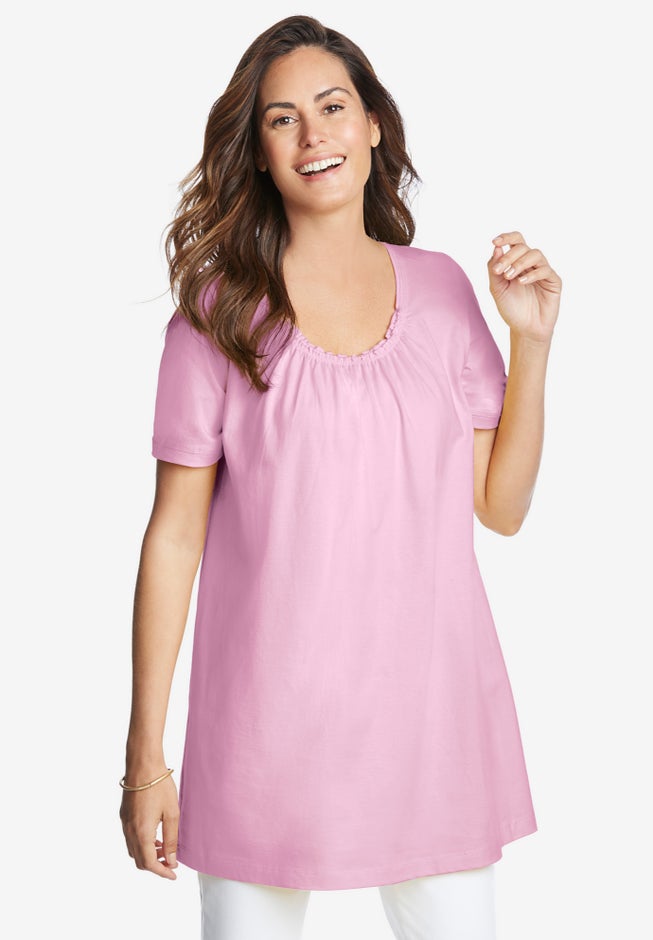 Perfect Short-Sleeve Shirred U-Neck Tunic image number 6