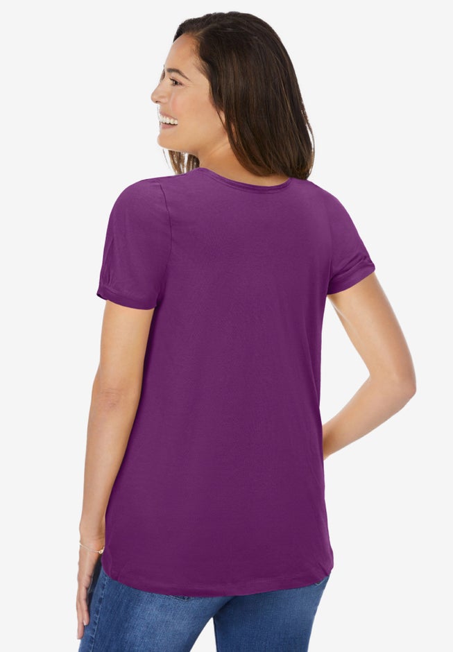Perfect Short-Sleeve Shirred U-Neck Tunic image number 1
