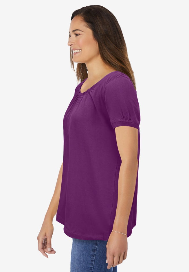 Perfect Short-Sleeve Shirred U-Neck Tunic image number 2