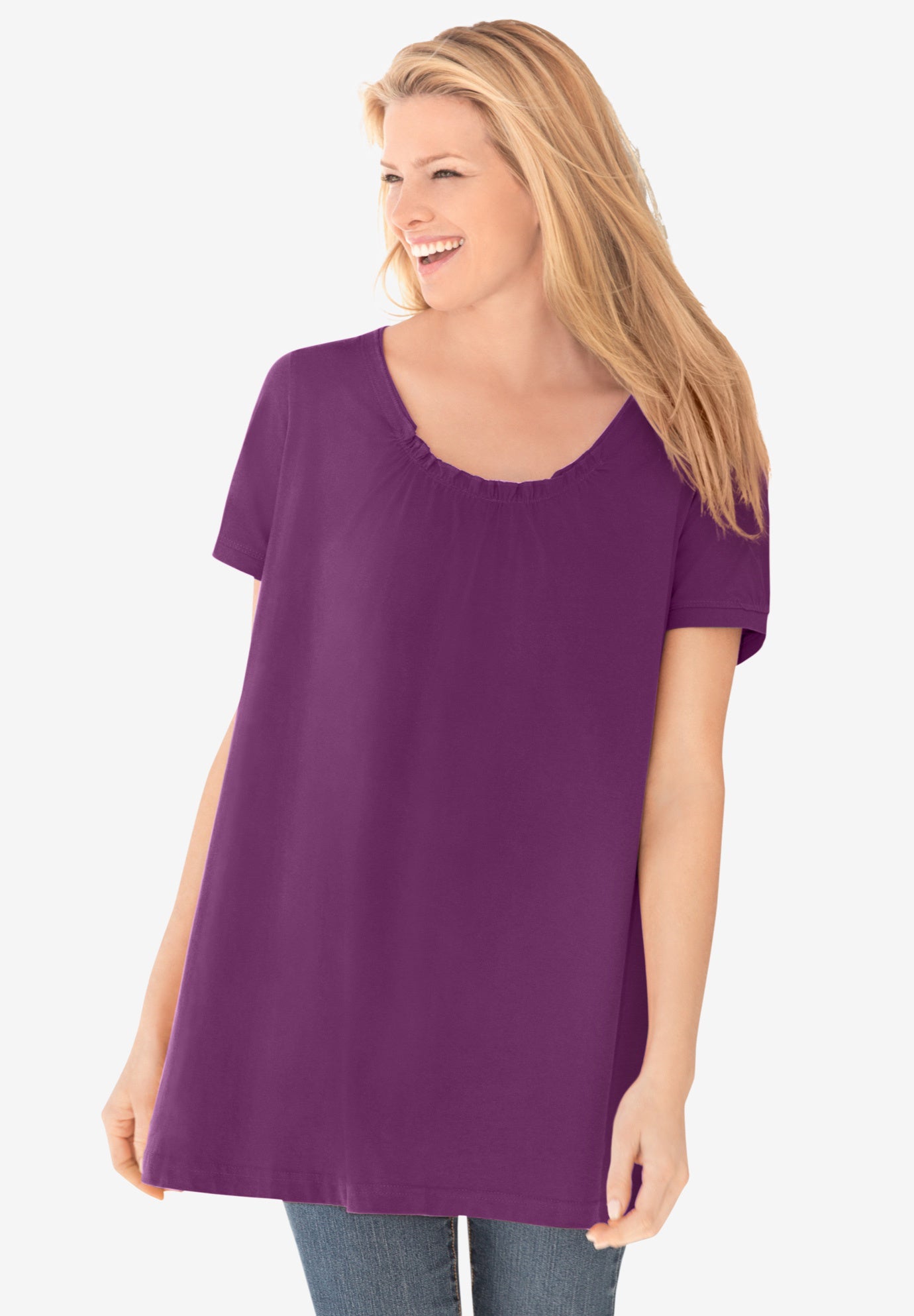 Perfect Short-Sleeve Shirred U-Neck Tunic image number 0