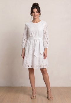Tiered Eyelet Tie Waist Dress