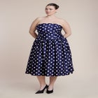 Strapless Polka Dot Flare Midi Dress image number 2