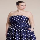 Strapless Polka Dot Flare Midi Dress image number 3