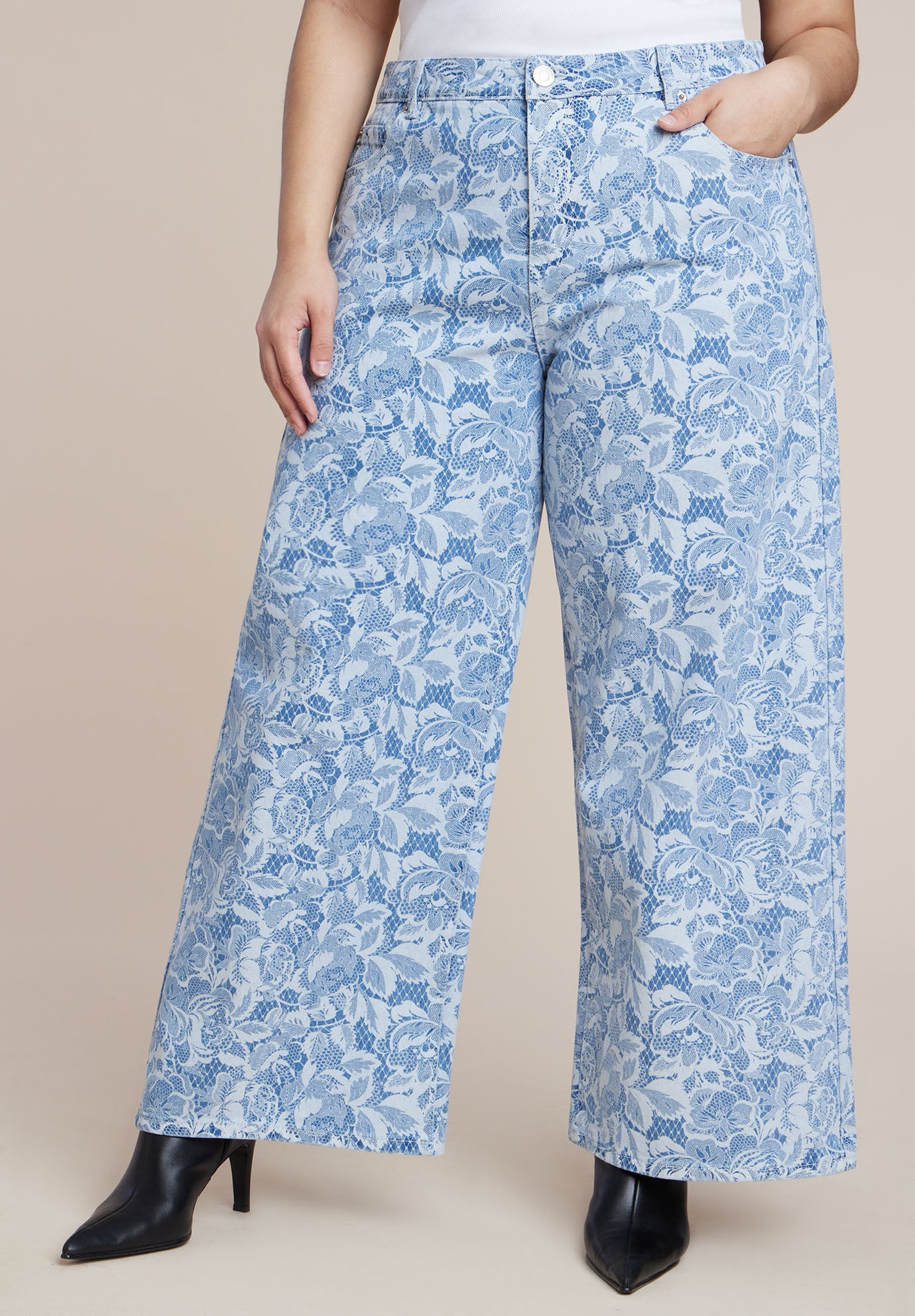 Lace Printed Wide Leg Jeans image number 1