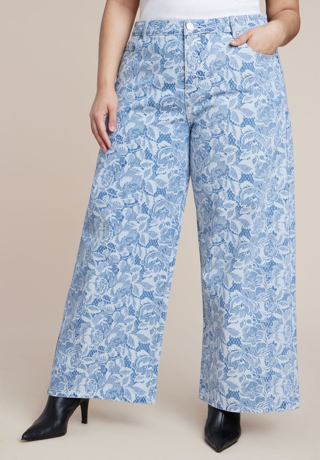 Lace Printed Wide Leg Jeans image number 1