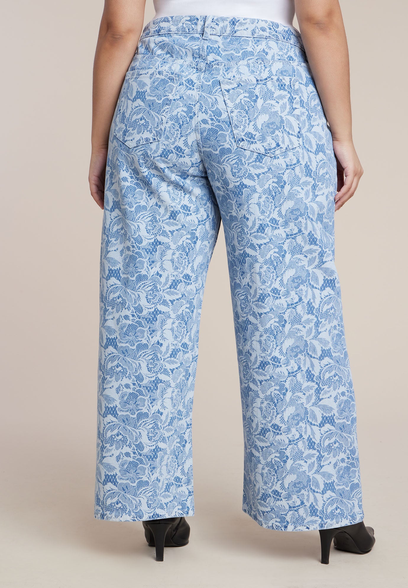 Lace Printed Wide Leg Jeans image number 4