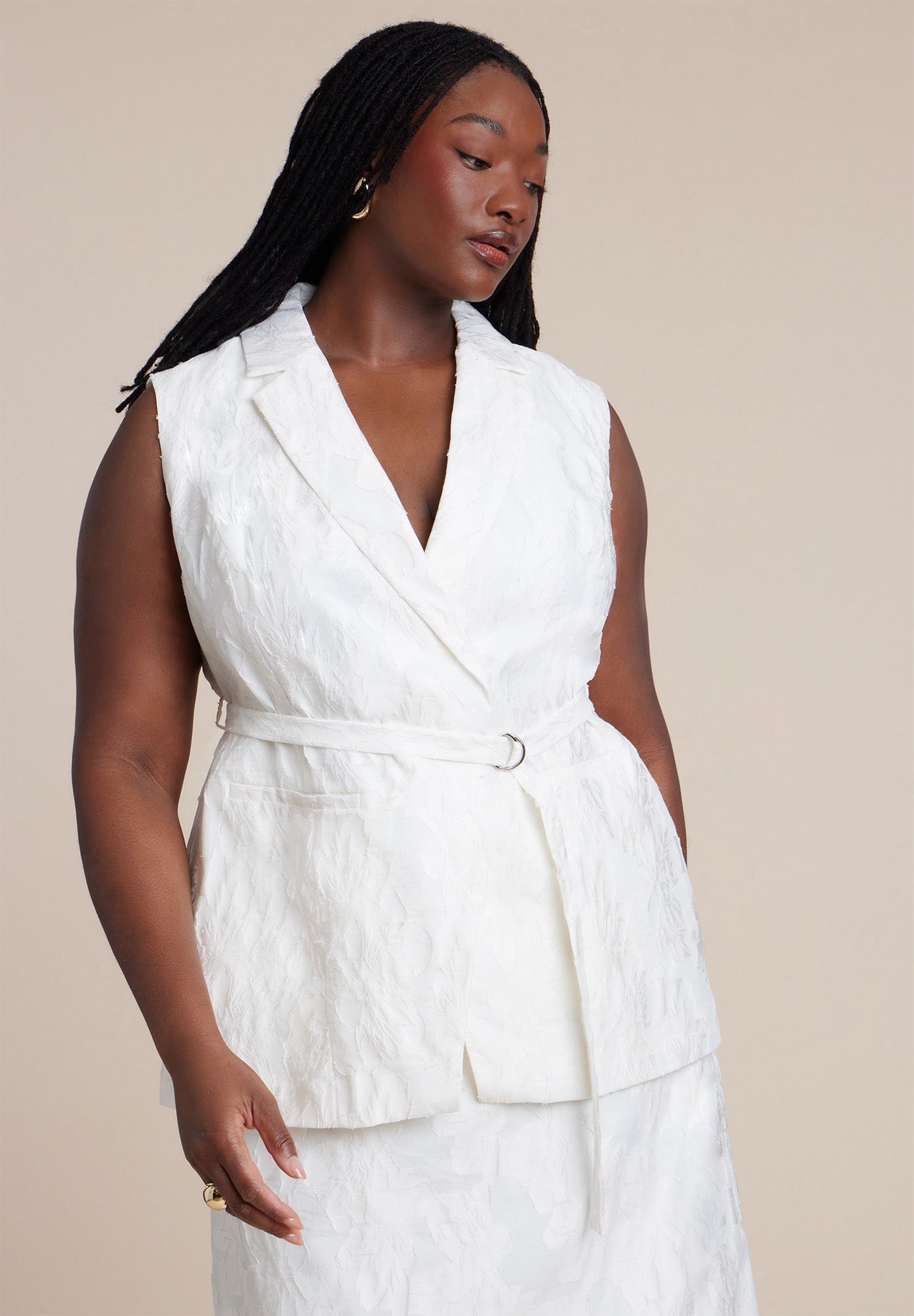 Floral Jacquard Belted Vest image number 0
