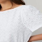 Stretch Knit Eyelet Flutter Sleeve Boat Neckline Relaxed Tee image number 2