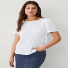 Stretch Knit Eyelet Flutter Sleeve Boat Neckline Relaxed Tee image number 0